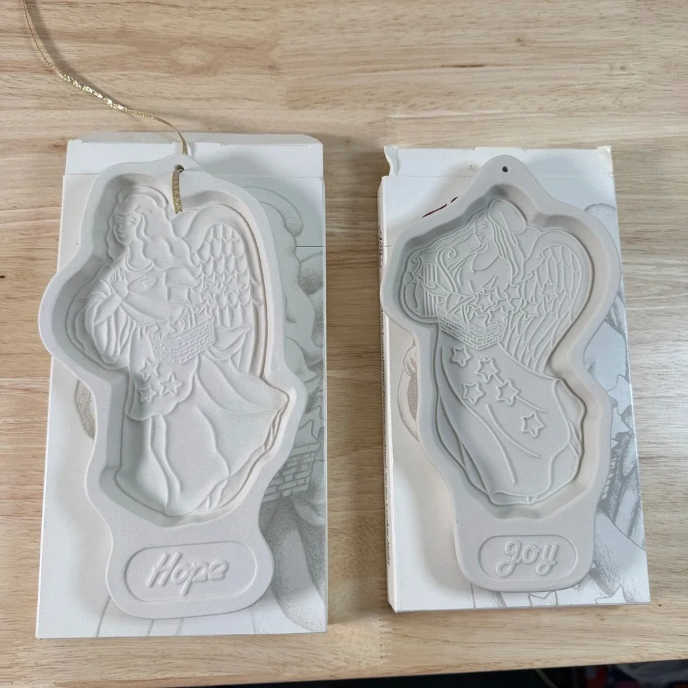 Vintage Longaberger Pottery Angel Series Christmas Hope & Joy Cookie Mold Set